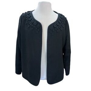 Talbots Black Women's Jacket Linen Blend Open Front Embellished Size 14